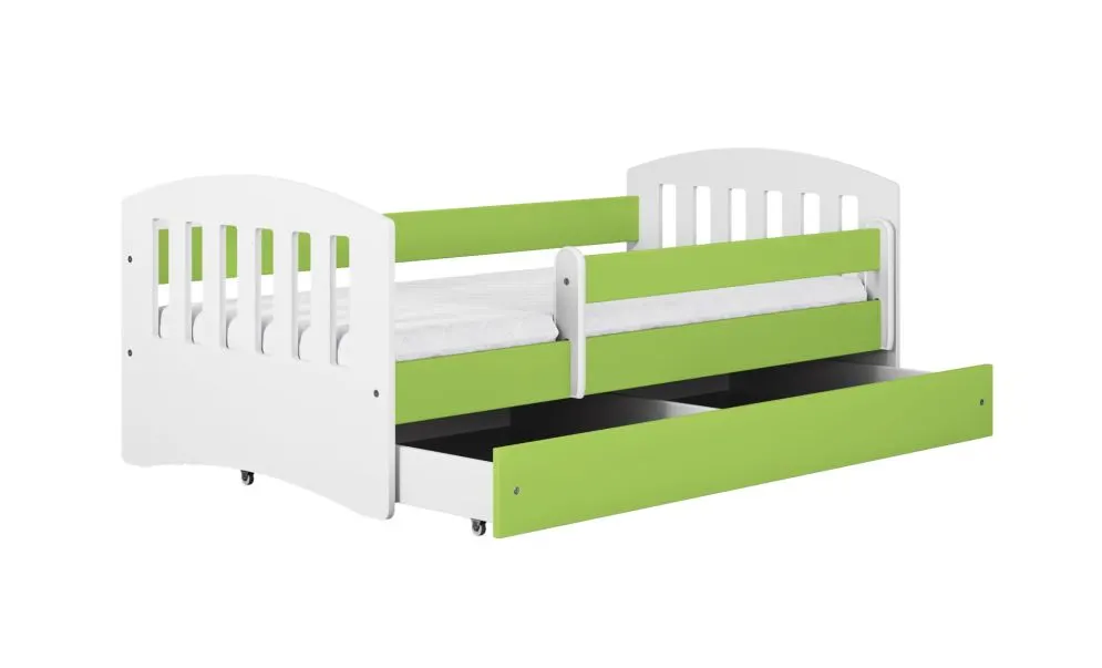 Łóżko dziecięce CLASSIC 1 180x80 zielone z barierką | MIRAT.  kolekcja CLASSIC