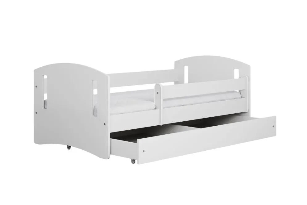 Łóżko dziecięce CLASSIC 2 180x80 białe pojedyncze z barierką | MIRAT.  kolekcja CLASSIC