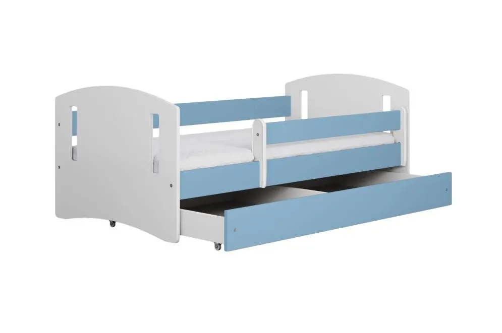 Łóżko dziecięce CLASSIC 2 180x80 niebieskie z barierką | MIRAT.  kolekcja CLASSIC