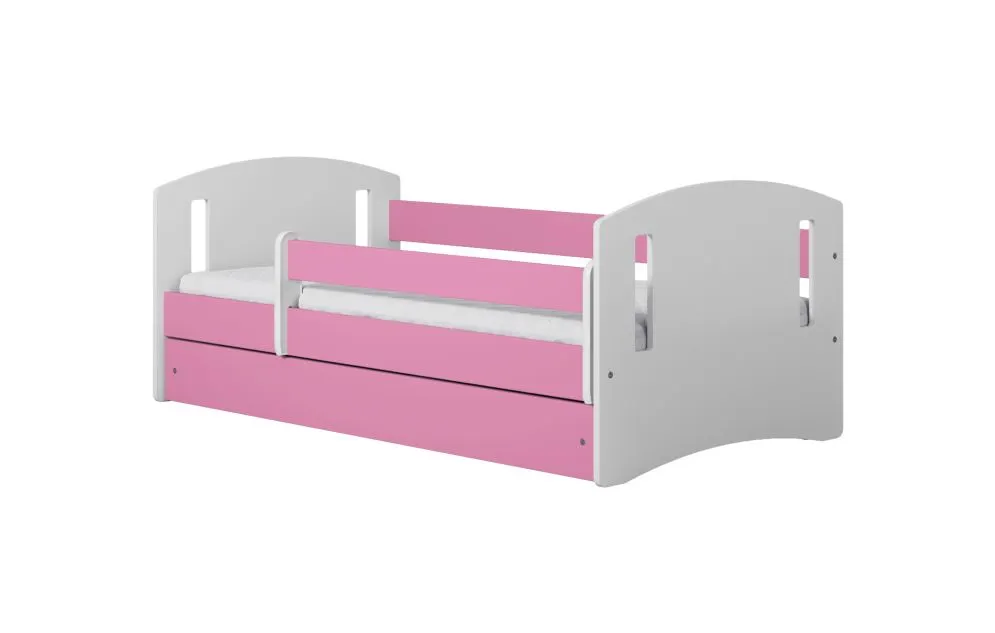 Łóżko dziecięce CLASSIC 2 140x80 różowe z szufladą i materacem | MIRAT. kolekcja CLASSIC