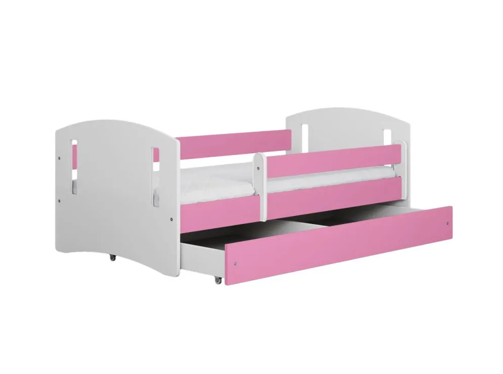Łóżko dziecięce CLASSIC 2 180x80 różowe ze stelażem i materacem | MIRAT.  kolekcja CLASSIC
