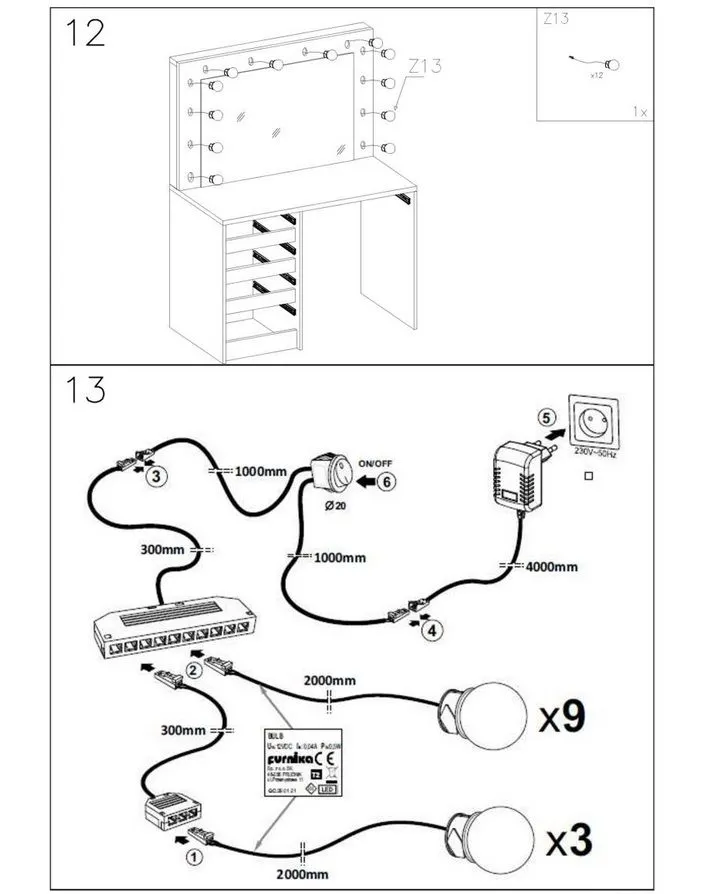 Toaletka HOLLYWOOD 2 XL kaszmirowa z oświetleniem LED I sklep meblowy MIRAT. styl GLAMOUR
