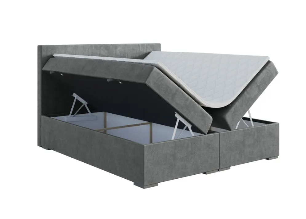 Łóżko kontynentalne MANHATTAN 140 szare velvet z pojemnikiem do sypialni | MIRAT. w stylu GLAMOUR kolekcja