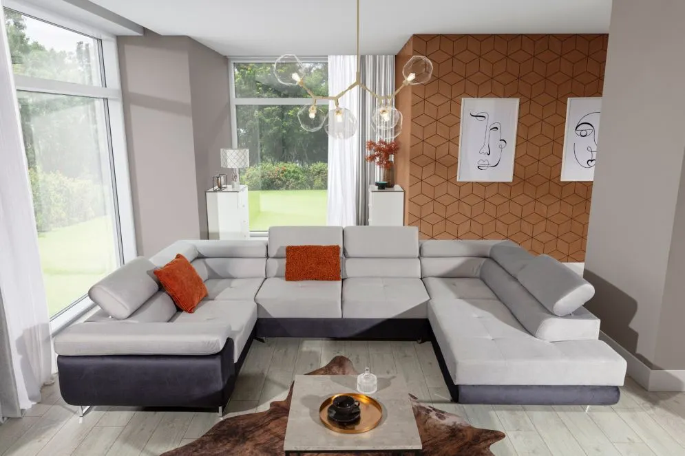 Narożnik z funkcją spania LETTO czarny/biały prawy z regulowanymi zagłówkami | MIRAT. w stylu  kolekcja