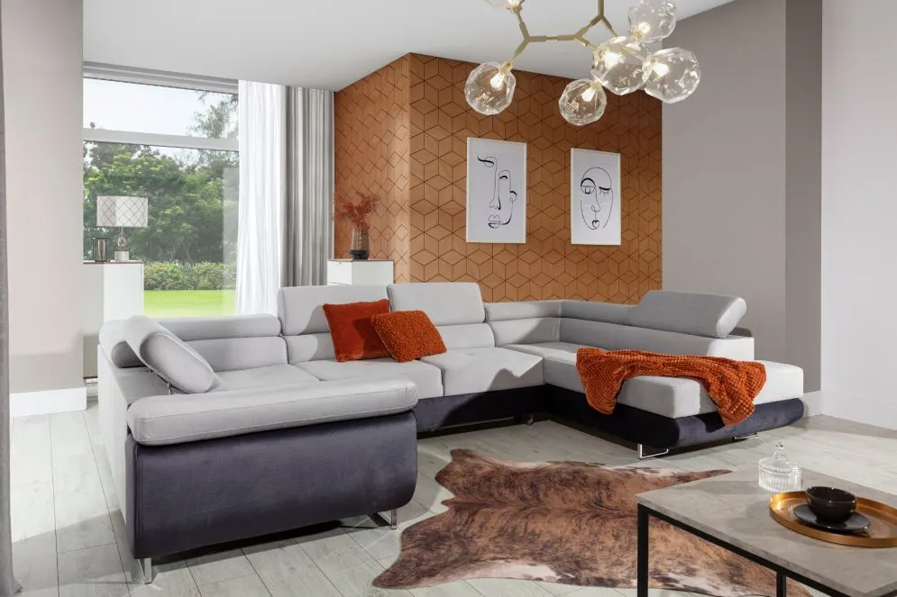 Narożnik z funkcją spania LETTO czarny/biały lewy w kształcie litery U | MIRAT. w stylu  kolekcja