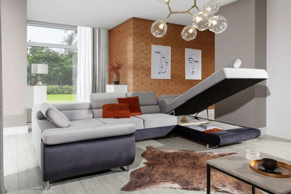 Narożnik z funkcją spania LETTO czarny/biały lewy w kształcie litery U | MIRAT. w stylu  kolekcja