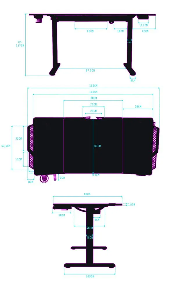 Biurko gamingowe LEVEL V2 LED czarne ULTRADESK | MIRAT.