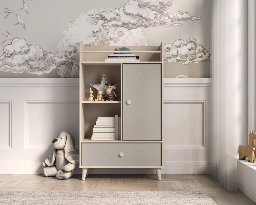 Komoda dziecięca MEVEL 04 130 szara I sklep meblowy MIRAT. styl PASTELE kolekcja MEVEL