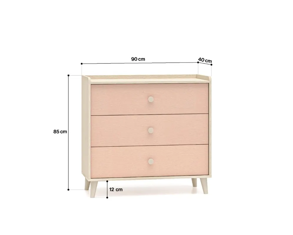 Komoda dziecięca MEVEL 06 różowa I sklep meblowy MIRAT. styl PASTELE kolekcja MEVEL