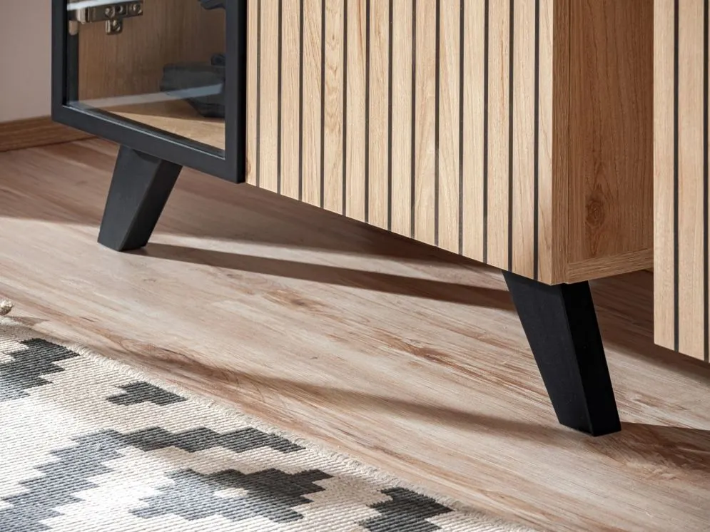 Meblościanka LIAM hickory jackson ze szklanymi półkami I sklep meblowy MIRAT. styl LOFT