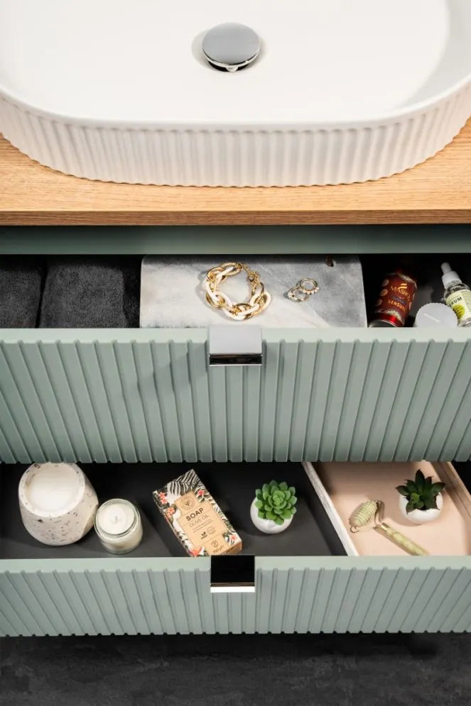 Szafka pod umywalkę LINE REED GREEN D 82-80-2S zielona wisząca I sklep meblowy MIRAT. styl RYFLOWANY