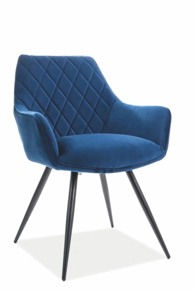Aksamitne granatowe krzesło na czarnych nogach metalowych Linea Velvet