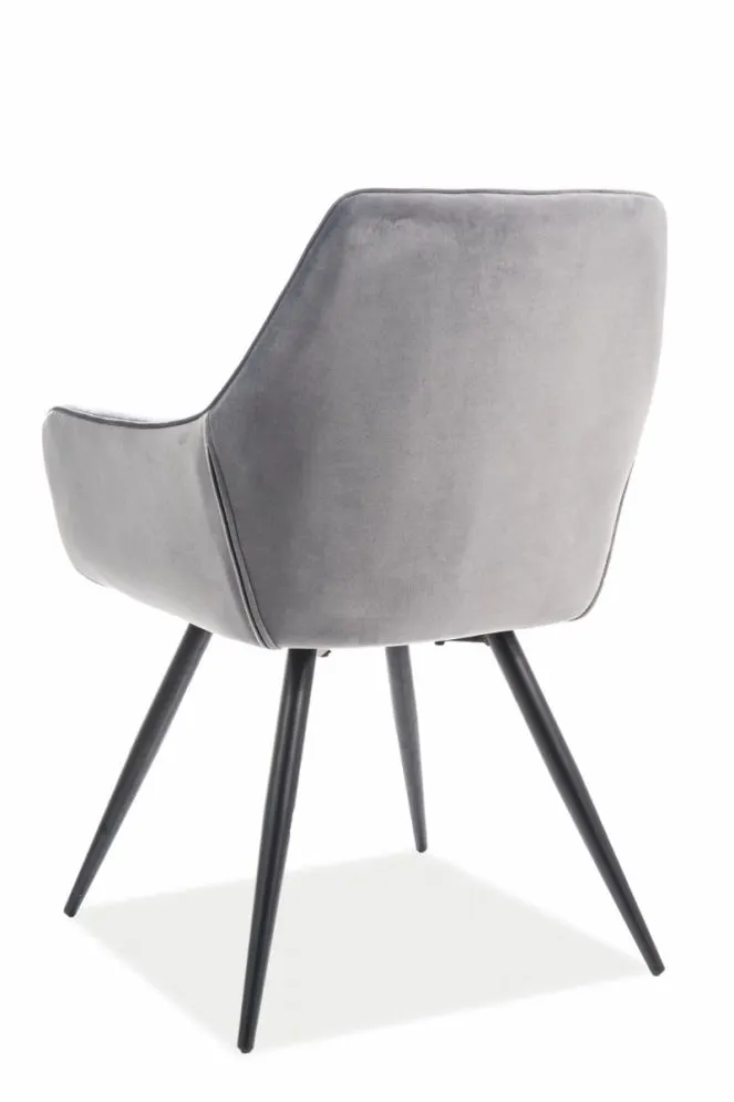 Szare krzesło aksamitne na czarnych nogach  Linea Velvet