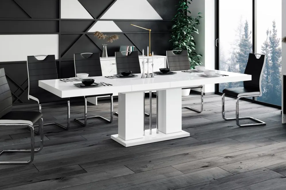 Stół rozkładany LORENA 160(260)x89 biały połysk do salonu I sklep meblowy MIRAT.