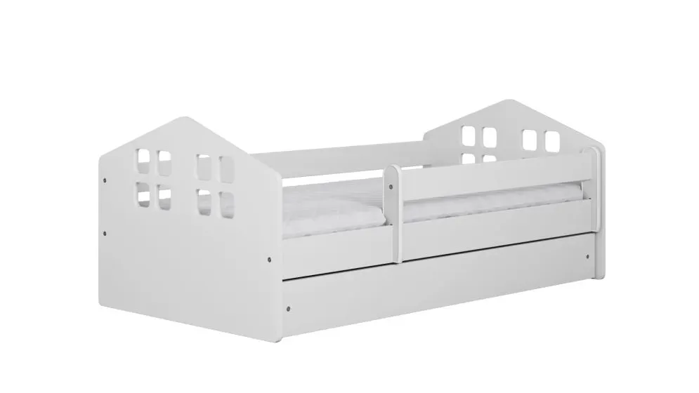 Łóżko dziecięce KACPER białe z barierką i szufladą | MIRAT.