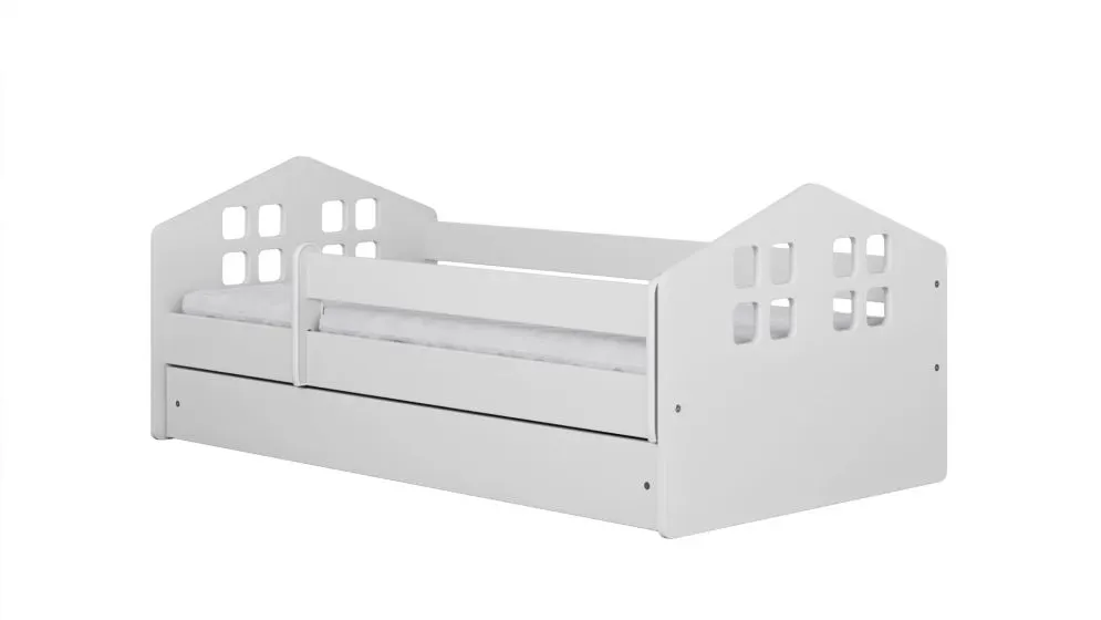 Łóżko dziecięce KACPER białe z barierką i szufladą | MIRAT.