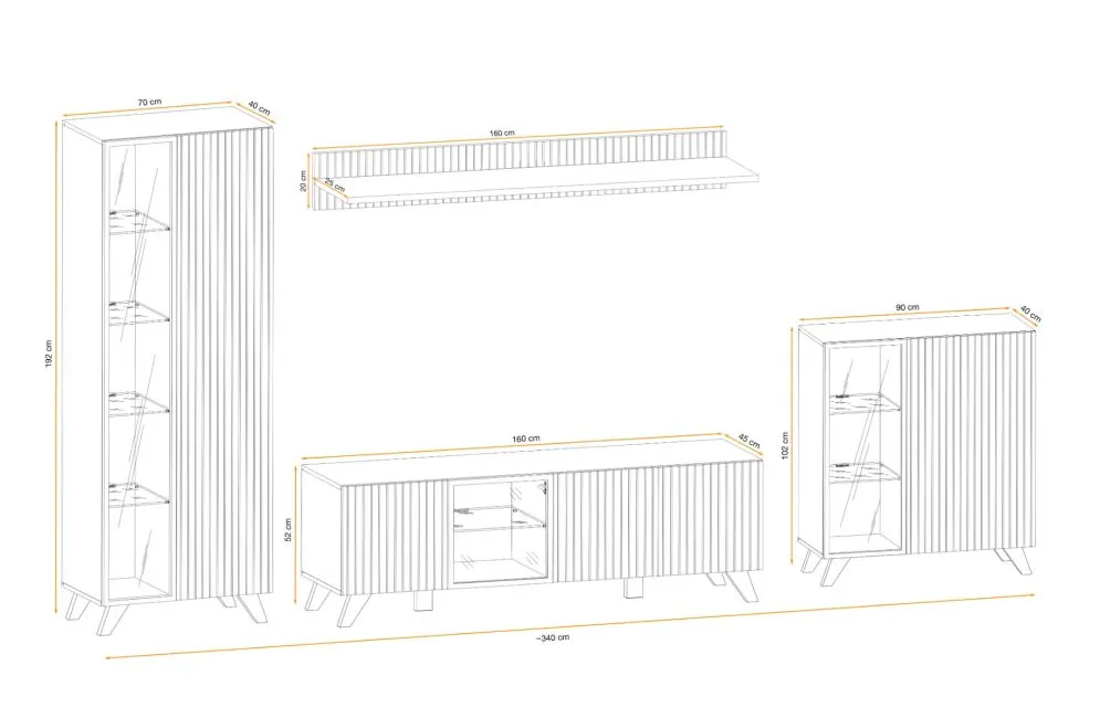 Meblościanka LIAM hickory jackson ze szklanymi półkami I sklep meblowy MIRAT. styl LOFT