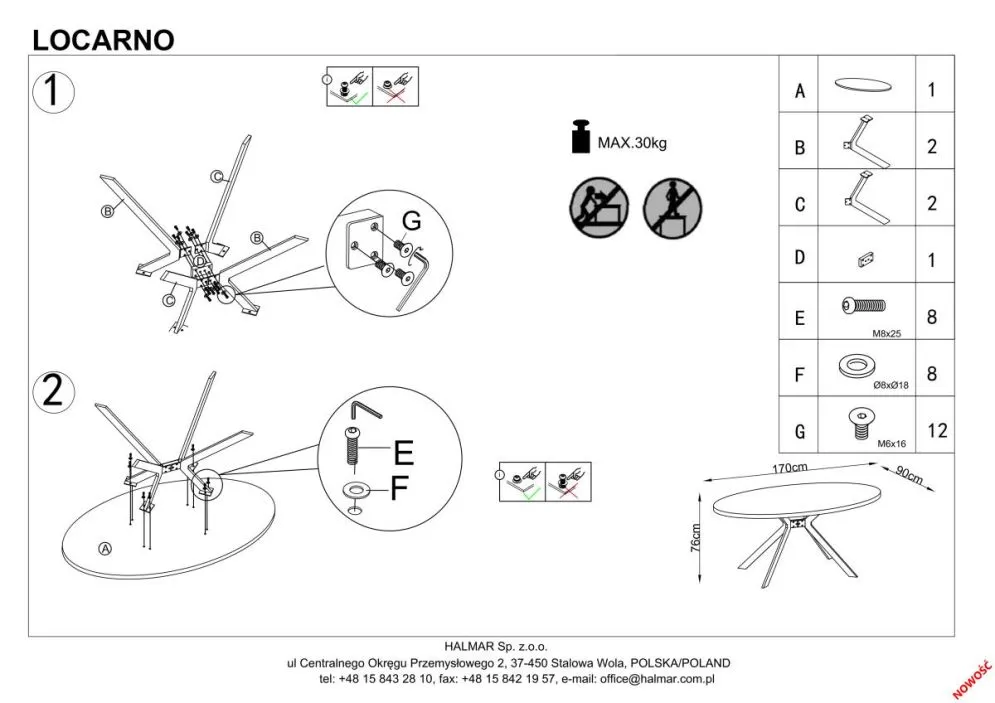 Stół LOCARNO 170x90 orzech/czarny owalny firmy Halmar | MIRAT. styl LOFT