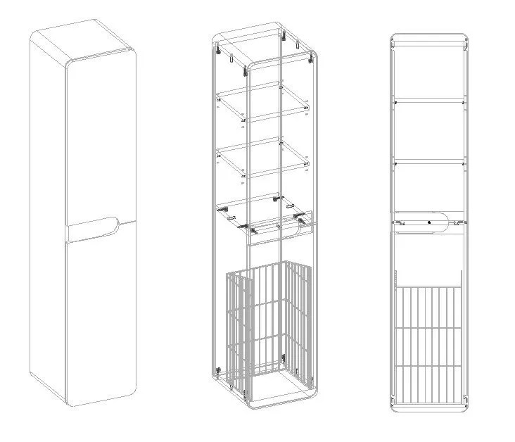 Szafka łazienkowa LOFT 35 wysoka z koszem szary mat/dąb - powystawowy I sklep meblowy MIRAT. styl LOFT