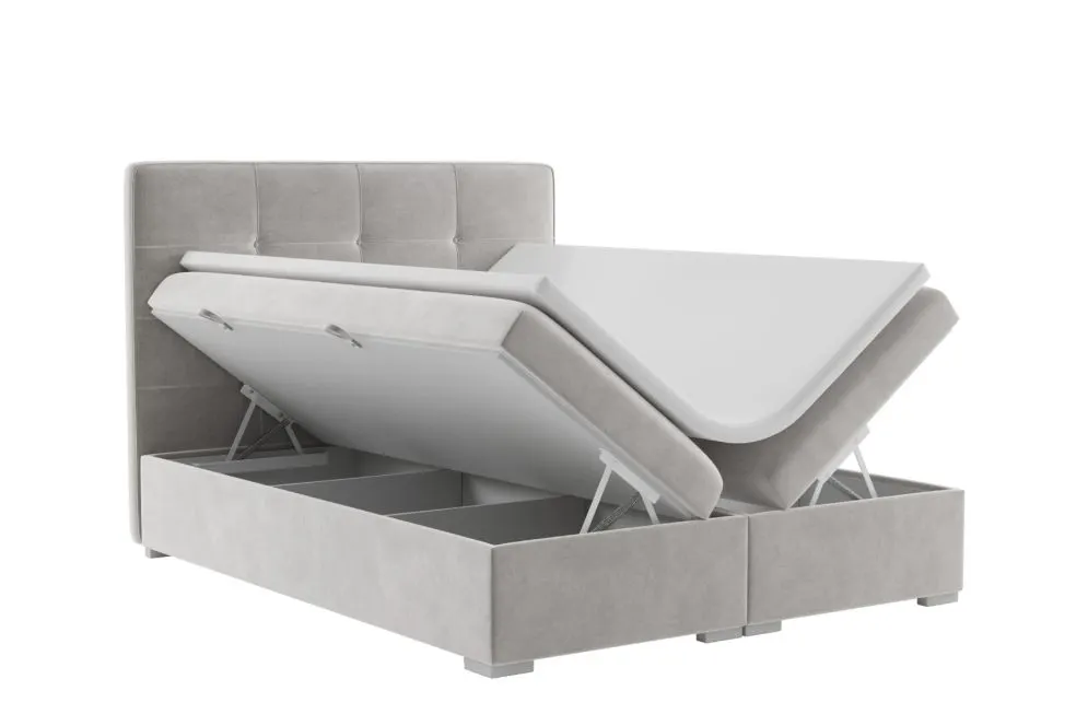 Łóżko kontynentalne TUTO 160 bordowe velvet z pojemnikiem i materacem | MIRAT. styl GLAMOUR