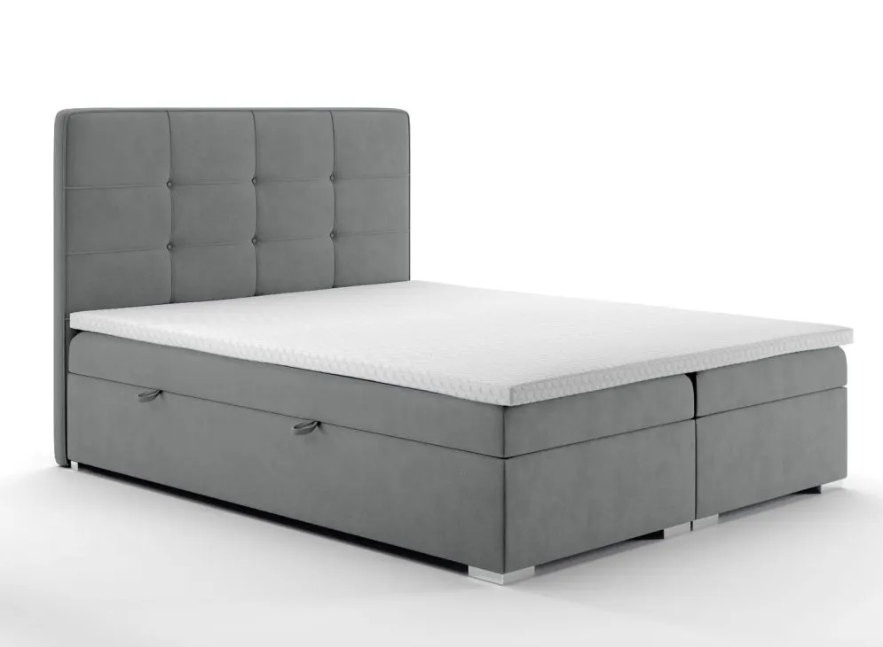 Łóżko kontynentalne TUTO 180 szare velvet z pojemnikiem | MIRAT. styl GLAMOUR