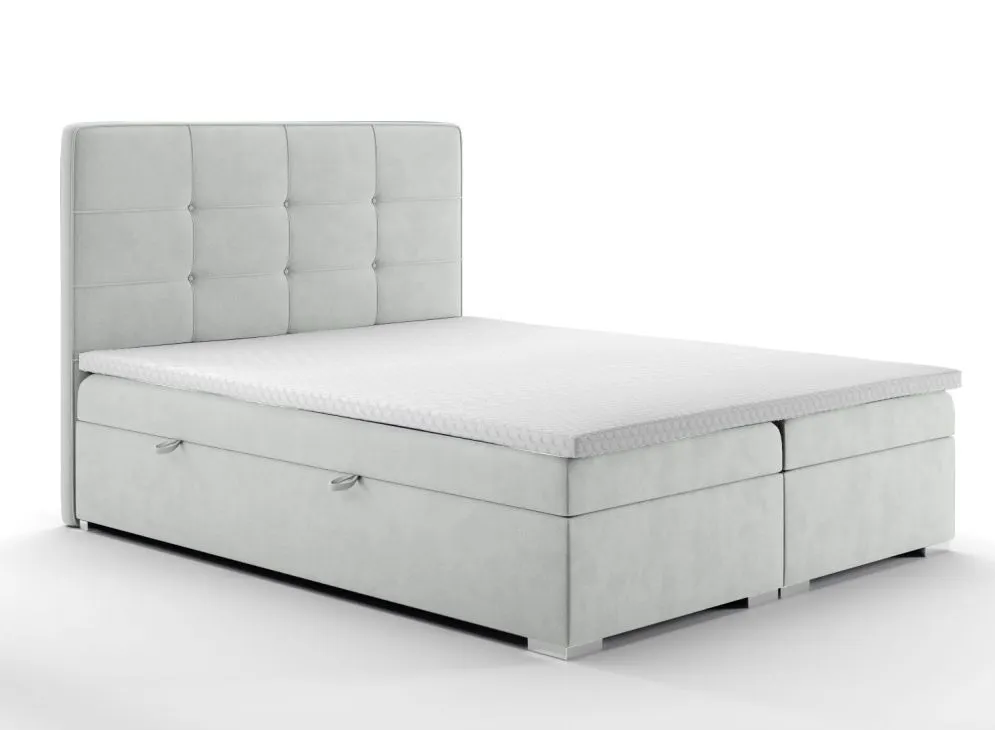Łóżko kontynentalne TUTO 160 jasno szare velvet z pojemnikiem do sypialni | MIRAT. styl GLAMOUR