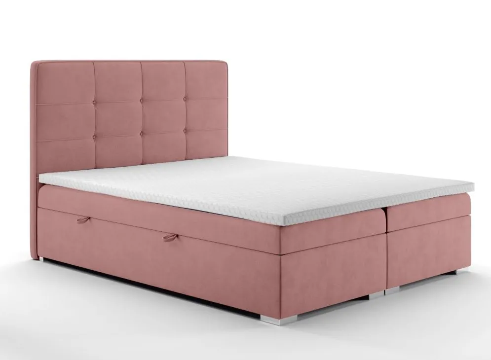 Łóżko kontynentalne TUTO 180 różowe velvet z pojemnikiem do sypialni | MIRAT. styl GLAMOUR