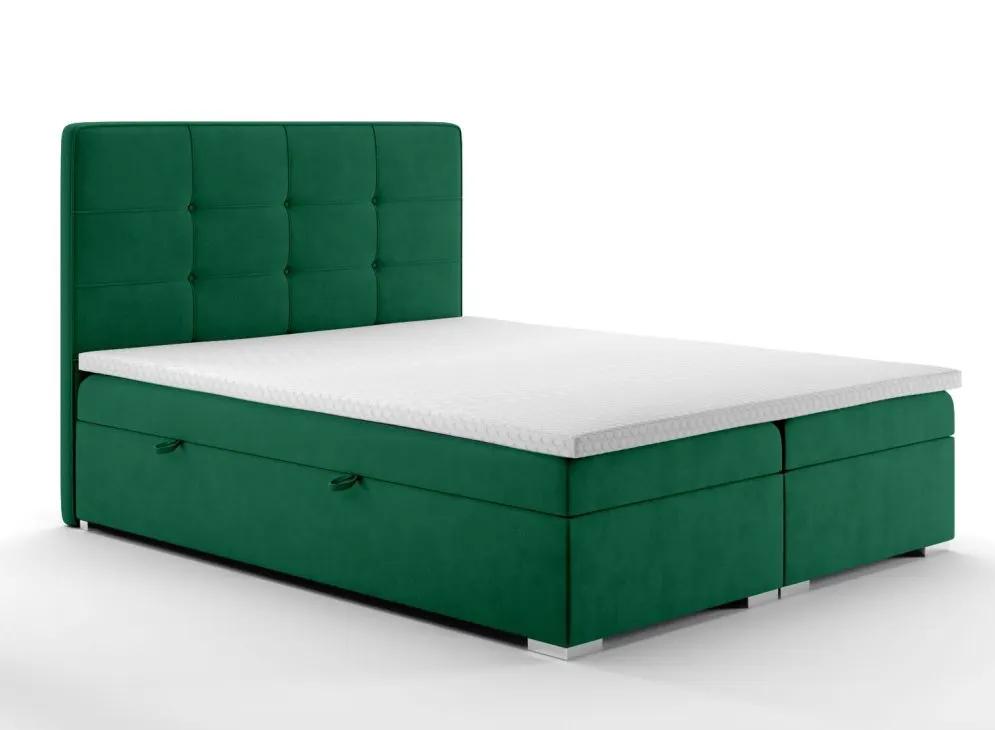 Łóżko kontynentalne TUTO 160 zielone velvet z materacem do sypialni | MIRAT. styl GLAMOUR