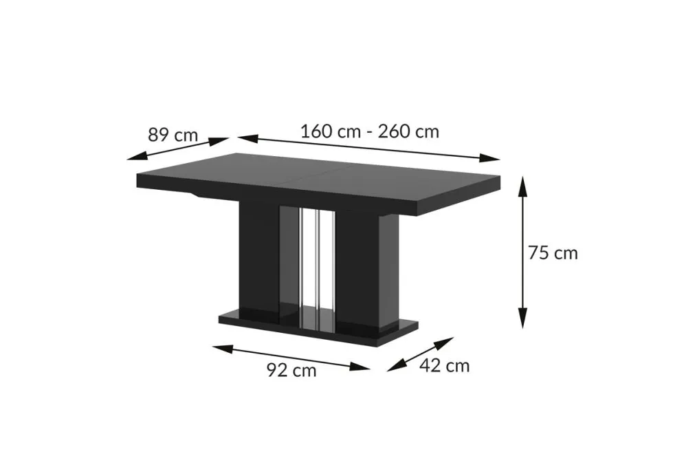 Stół rozkładany LORENA 160(260)x89 czarny połysk 8-osobowy I sklep meblowy MIRAT.