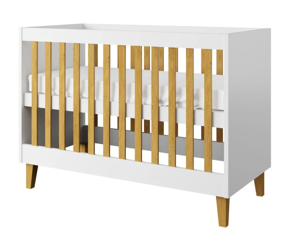 Łóżeczko dziecięce KUBI 120x60 białe w stylu skandynawskim | MIRAT. styl SKANDYNAWSKI kolekcja KUBI