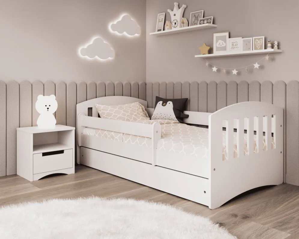 Łóżko dziecięce CLASSIC 1 160x80 białe z barierką | MIRAT. kolekcja CLASSIC