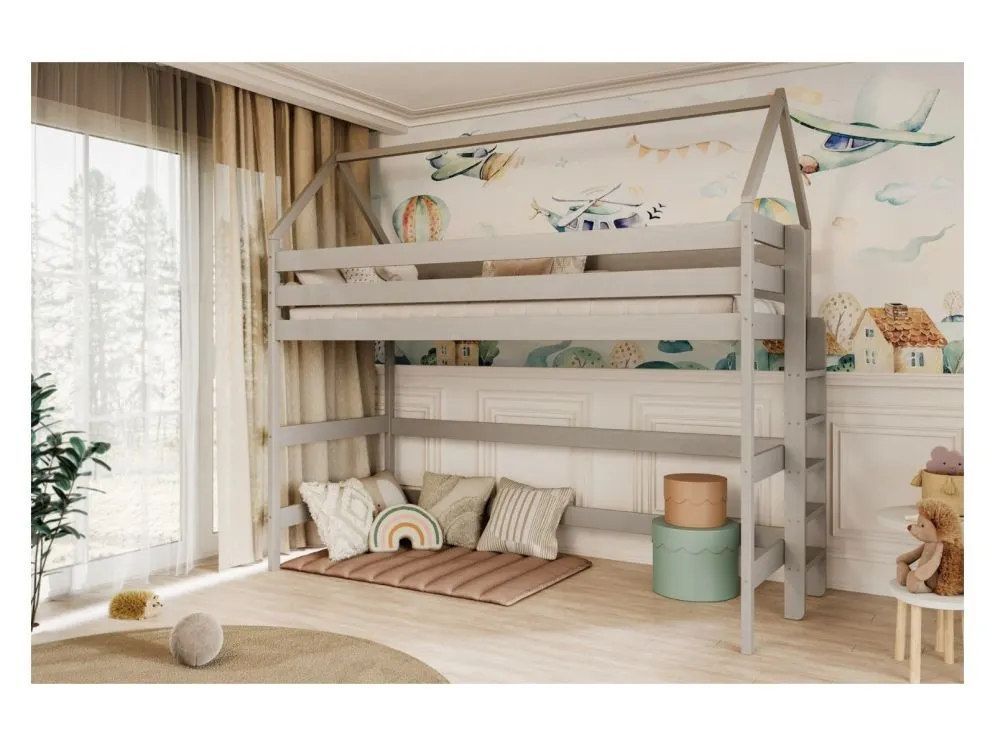 Łóżko piętrowe domek TOBI 1 200x80 szare lite drewno I sklep meblowy MIRAT. styl SKANDYNAWSKI
