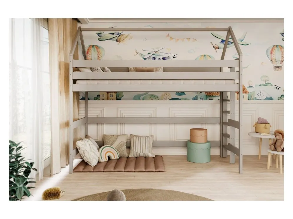 Łóżko piętrowe domek TOBI 1 160x80 szare solidne I sklep meblowy MIRAT. styl SKANDYNAWSKI