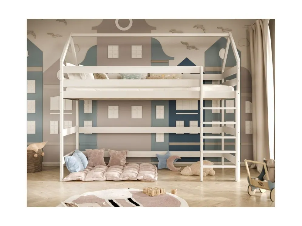 Łóżko domek na antresoli TOBI 2 160x80 białe drewno sosnowe I sklep meblowy MIRAT. styl SKANDYNAWSKI kolekcja TOBI
