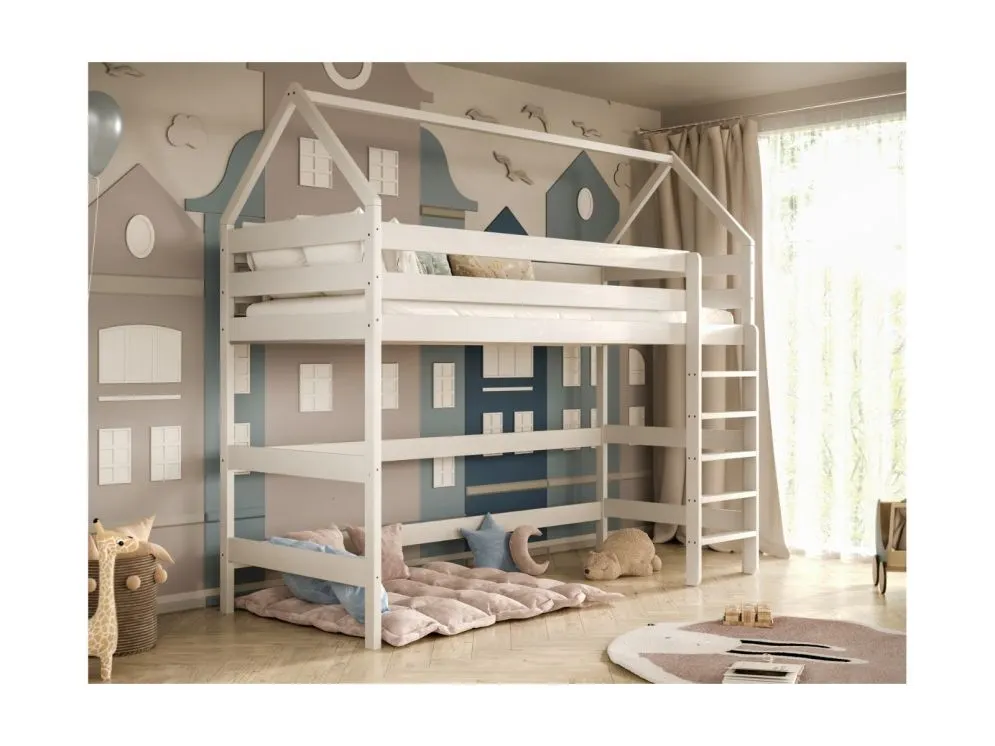 Łóżko domek na antresoli TOBI 2 160x80 białe drewno sosnowe I sklep meblowy MIRAT. styl SKANDYNAWSKI kolekcja TOBI