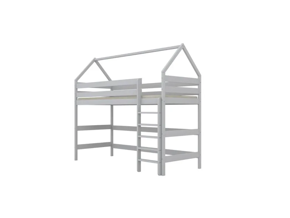 Łóżko domek na antresoli TOBI 2 160x80 białe drewno sosnowe I sklep meblowy MIRAT. styl SKANDYNAWSKI kolekcja TOBI