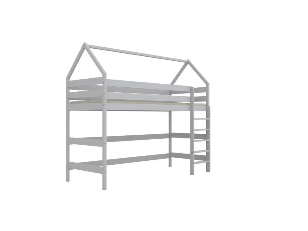 Trwałe łóżko domek na antresoli TOBI 2 200x80 białe z drewna I sklep meblowy MIRAT. styl SKANDYNAWSKI kolekcja TOBI