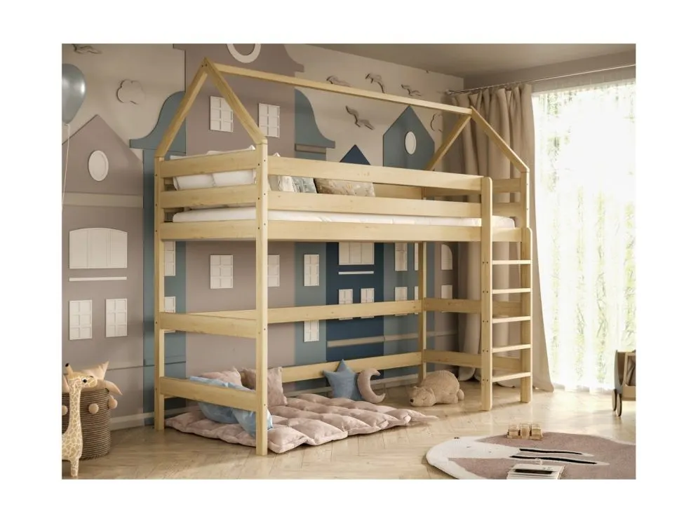 Łóżko domek na antresoli TOBI 2 160x80 sosna naturalna lakierowana I sklep meblowy MIRAT. styl SKANDYNAWSKI kolekcja TOBI