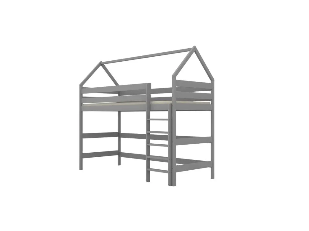 Łóżko domek na antresoli TOBI 2 180x90 szare sosnowe I sklep meblowy MIRAT. styl SKANDYNAWSKI kolekcja TOBI