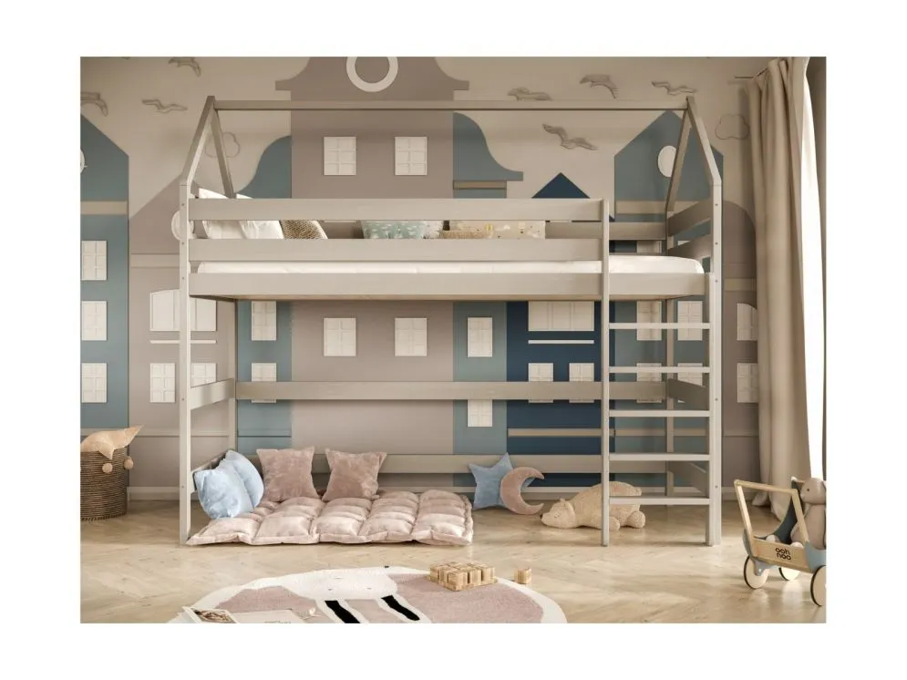 Łóżko domek na antresoli TOBI 2 180x90 szare sosnowe I sklep meblowy MIRAT. styl SKANDYNAWSKI kolekcja TOBI