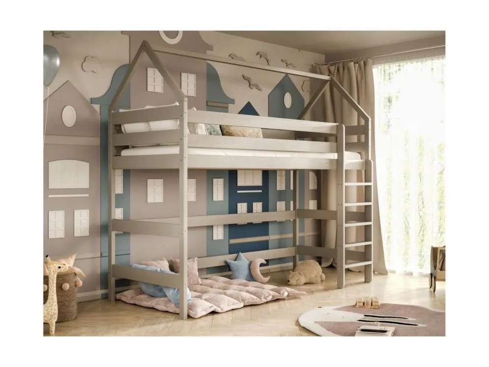Łóżko domek na antresoli TOBI 2 160x80 szare dziecięce I sklep meblowy MIRAT. styl SKANDYNAWSKI kolekcja TOBI