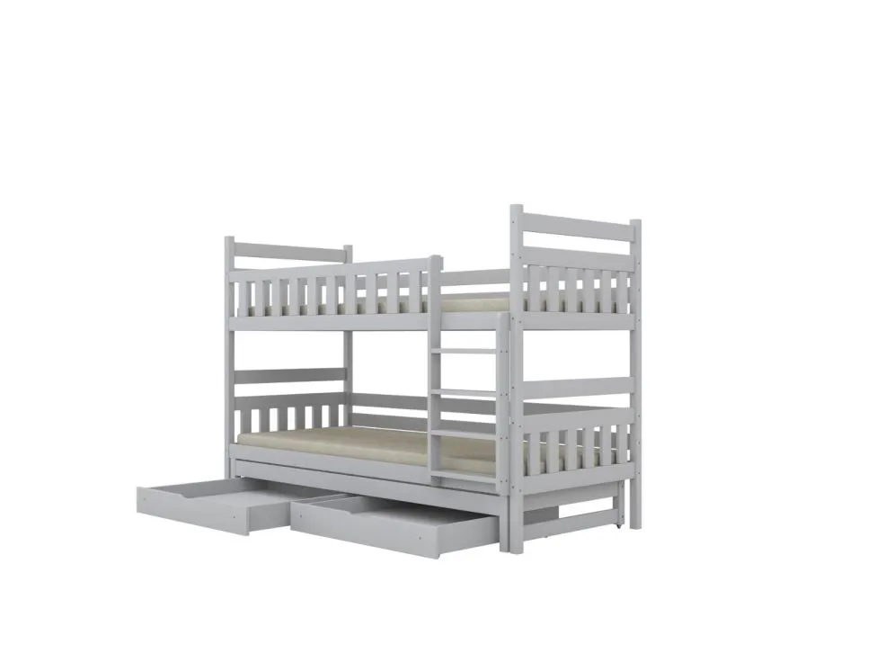 Łóżko piętrowe BARTEK 200x90 białe drewniane trzyosobowe z szufladami | MIRAT. styl SKANDYNAWSKI kolekcja BARTEK