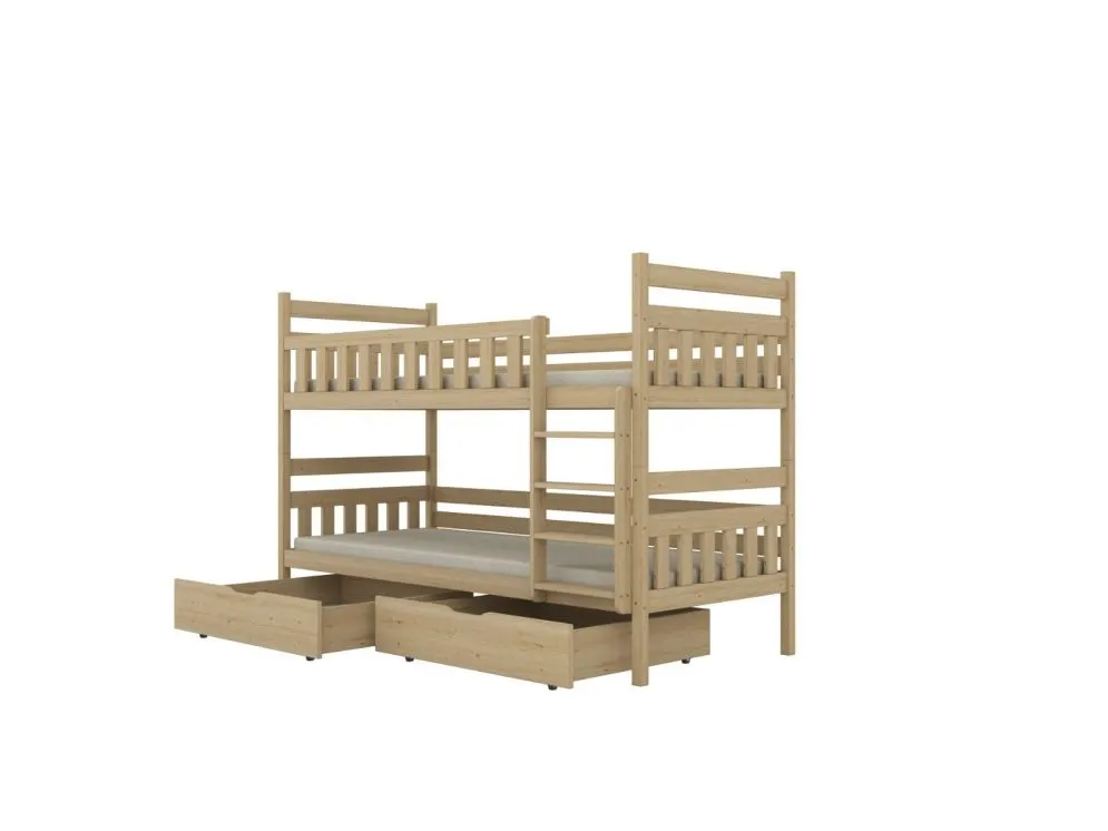 Łóżko piętrowe BARTEK 180x90 sosna nielakierowana drewniane z szufladami | MIRAT. styl SKANDYNAWSKI kolekcja BARTEK