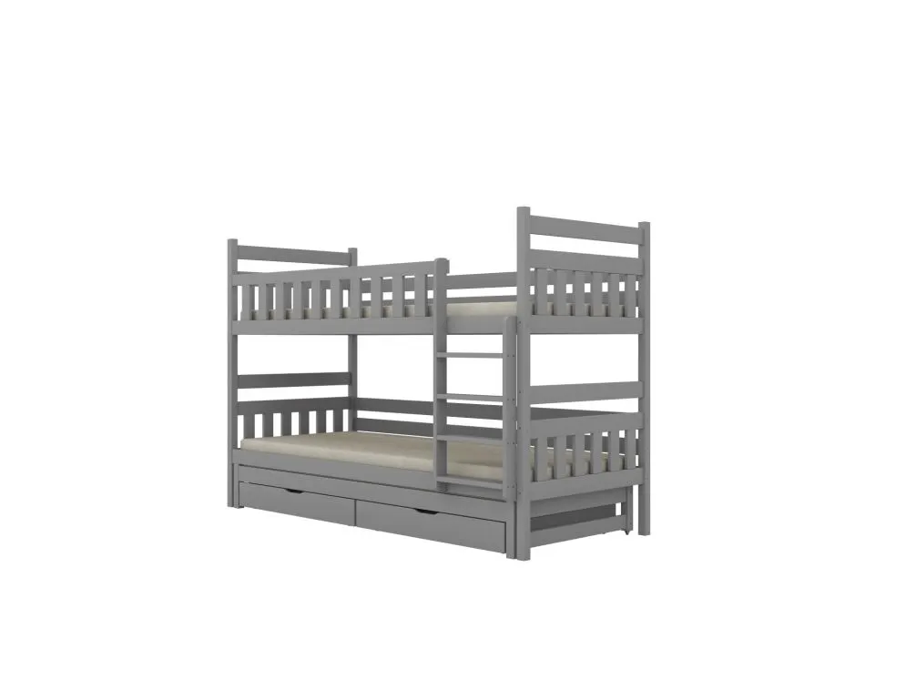 Łóżko piętrowe BARTEK 180x80 szare drewniane trzyosobowe z szufladami | MIRAT.  kolekcja BARTEK