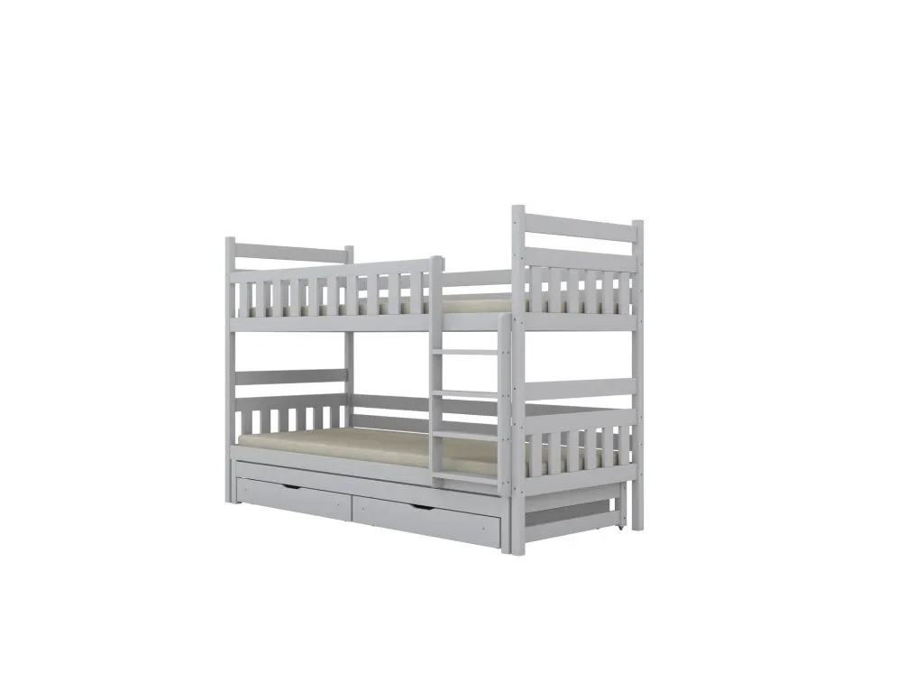 Łóżko piętrowe BARTEK 160x80 białe drewniane trzyosobowe z szufladami | MIRAT. styl SKANDYNAWSKI kolekcja BARTEK