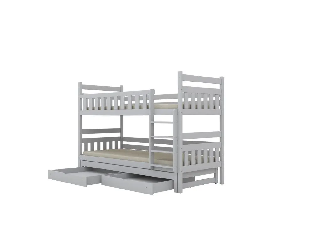 Łóżko piętrowe BARTEK 180x80 białe drewniane trzyosobowe z szufladami | MIRAT. styl SKANDYNAWSKI kolekcja BARTEK