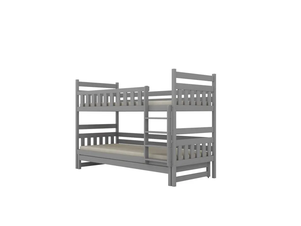 Łóżko piętrowe BARTEK 200x80 szare drewniane trzyosobowe | MIRAT. kolekcja BARTEK