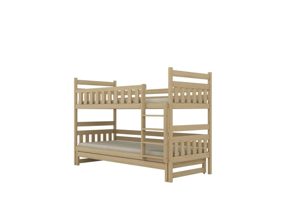 Łóżko piętrowe BARTEK 180x80 sosna lakierowana drewniane trzyosobowe | MIRAT. styl SKANDYNAWSKI kolekcja BARTEK