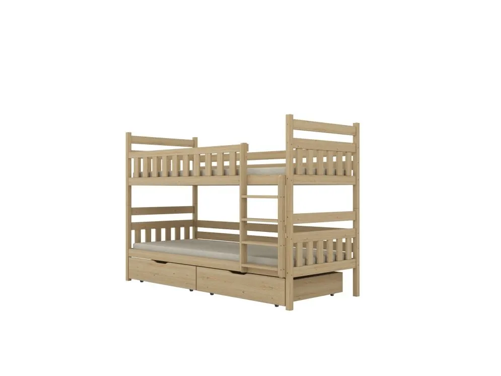 Łóżko piętrowe BARTEK 180x80 sosna nielakierowana drewniane z szufladami | MIRAT. styl SKANDYNAWSKI kolekcja BARTEK