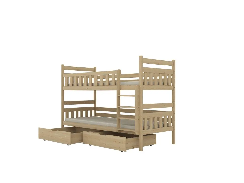 Łóżko piętrowe BARTEK 160x80 sosna lakierowana drewniane z szufladami | MIRAT. styl SKANDYNAWSKI kolekcja BARTEK